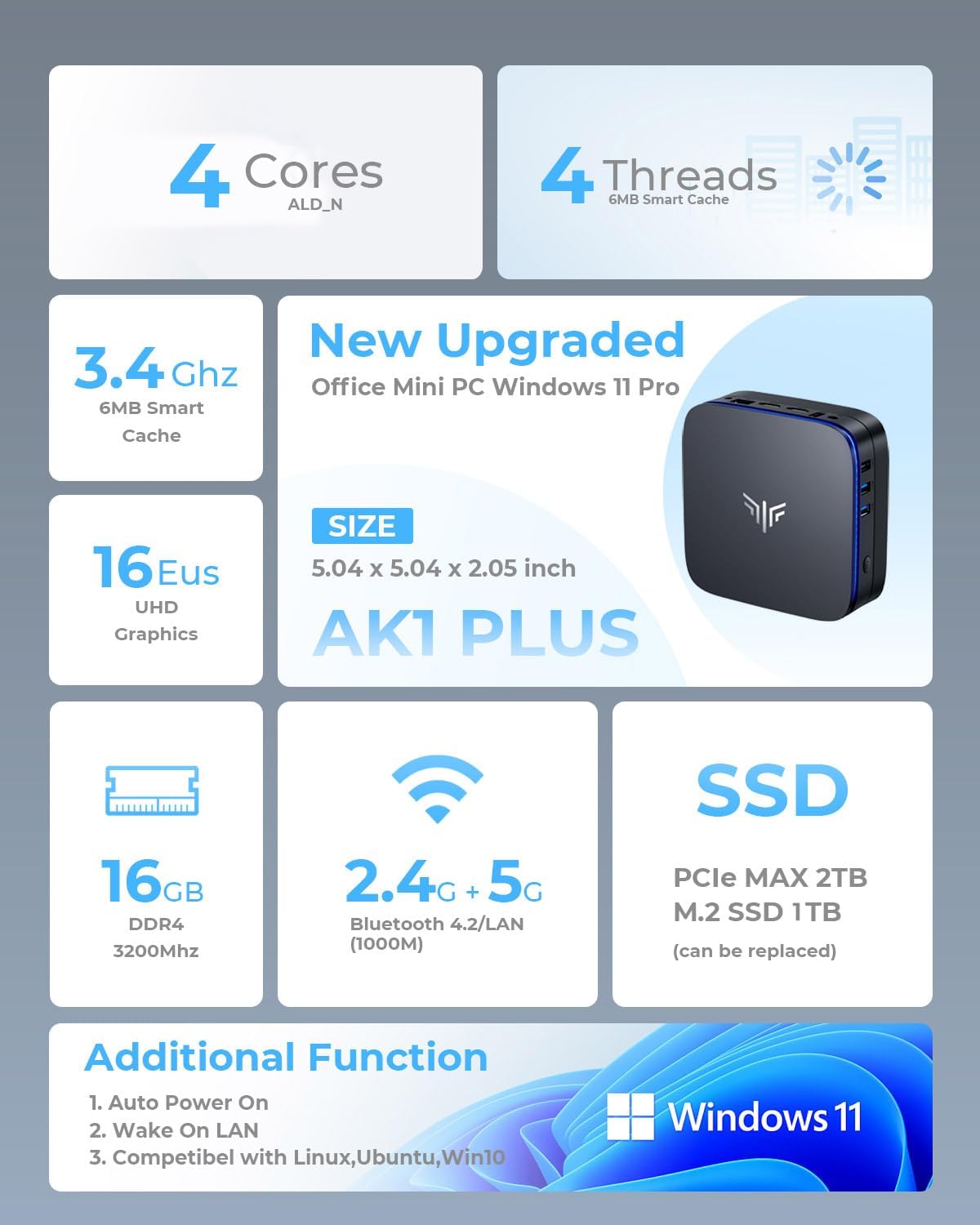 KAMRUI Mini PC 16GB DDR4 RAM, 1TB M.2 NVME SSD Desktop Computers, Alder Lake N95(up to 3.4 GHz) Micro Computer Support 4K UHD/HDMI 2.0/LAN/Dual-Band WiFi for Home Server