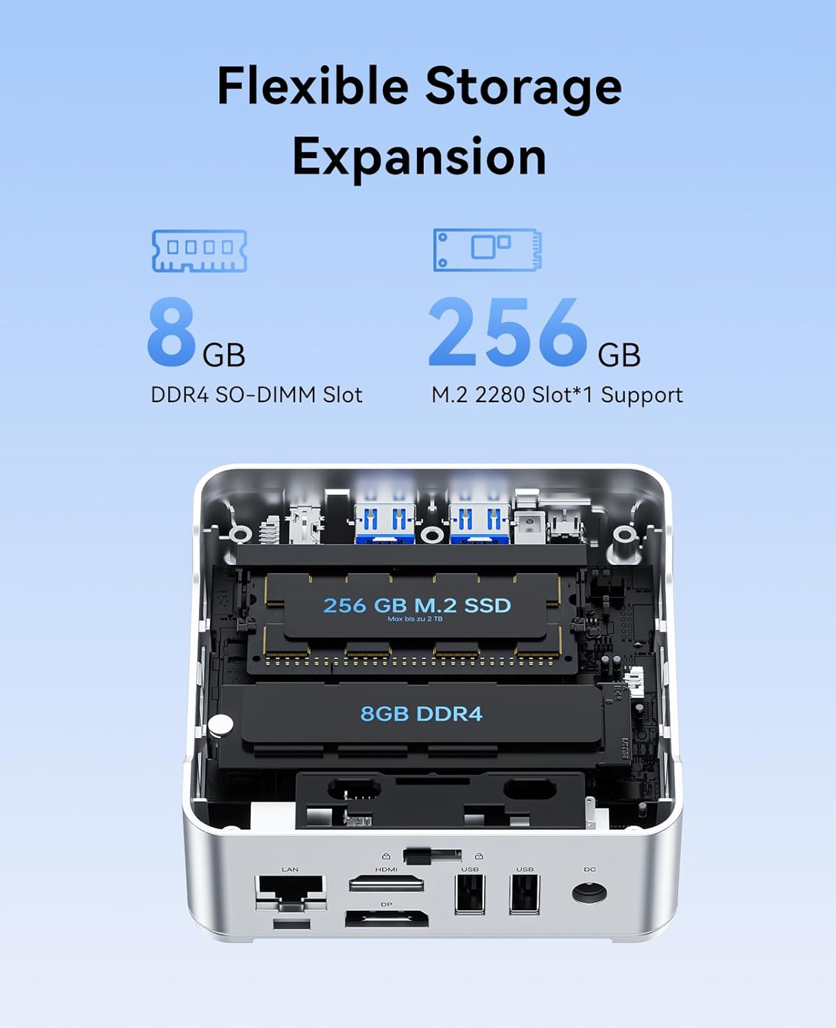 KAMRUI E2 Mini PC 11 Pro, Intel Twin Lake N150 Mini Computer, 8GB RAM 256GB M.2 SSD, Micro PC Support 4K Display/USB3.2/WiFi/BT/Gigabit Ethernet Mini PC Home/Office