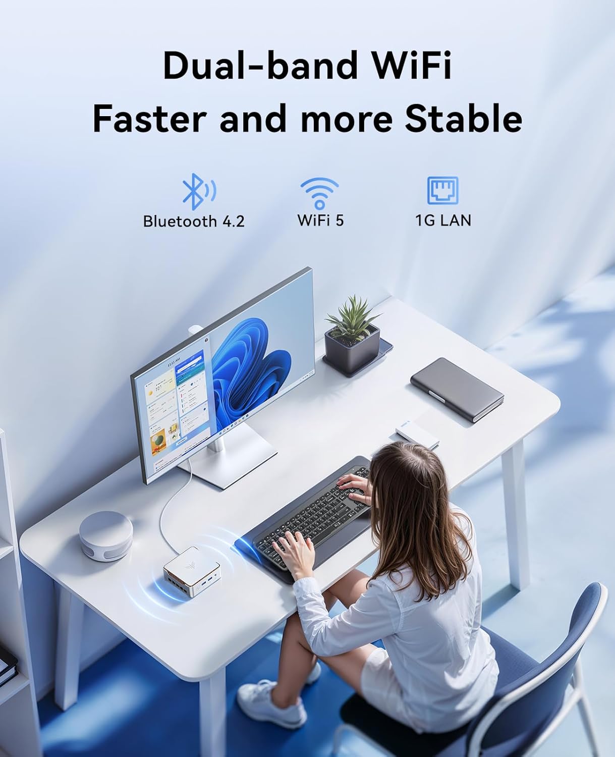 KAMRUI E2 Mini PC 11 Pro, Intel Twin Lake N150 Mini Computer, 8GB RAM 256GB M.2 SSD, Micro PC Support 4K Display/USB3.2/WiFi/BT/Gigabit Ethernet Mini PC Home/Office