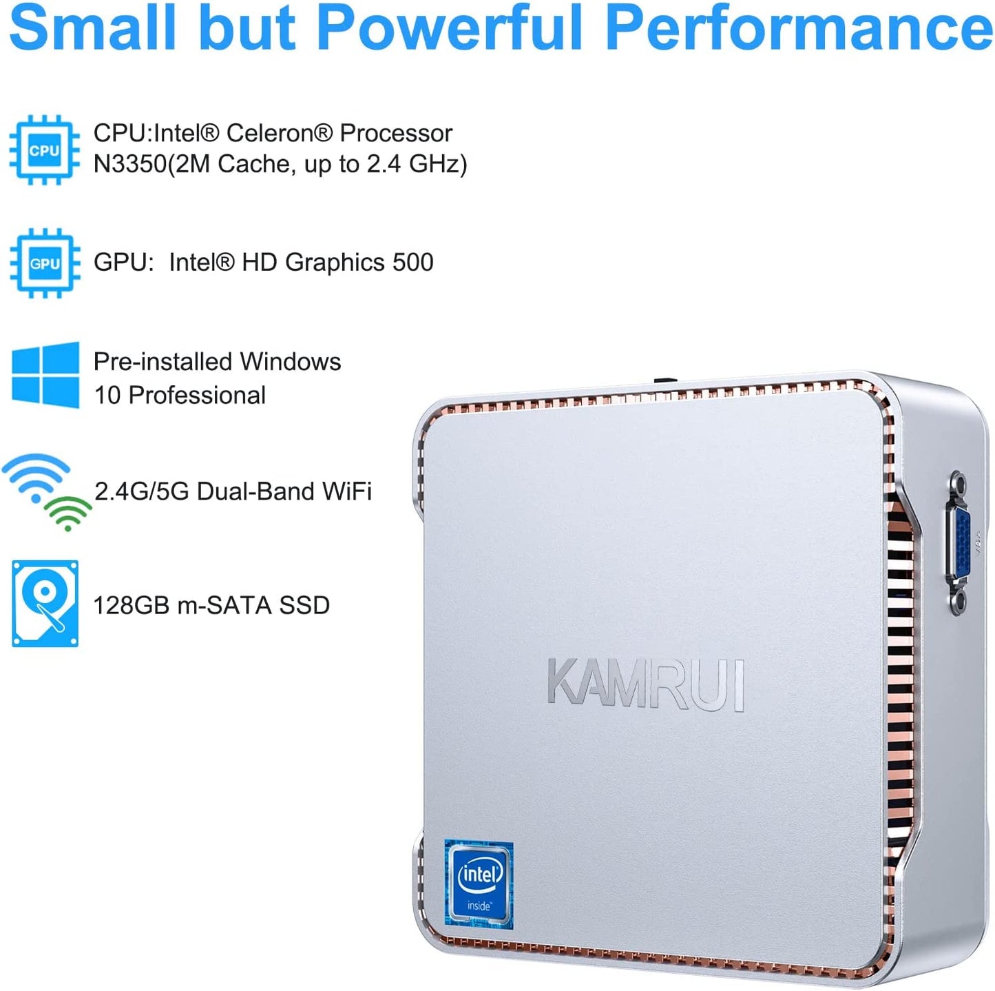Mini Computer Intel Celeron N3350 Processor(up to 2.4GHz),Mini PC Windows 10 Pro,4GB LDDR3 64GB EMMC,Small PC Support Triple Display/4K HD/2.4G+5G Dual-Band WiFi for Office Business Home Theater