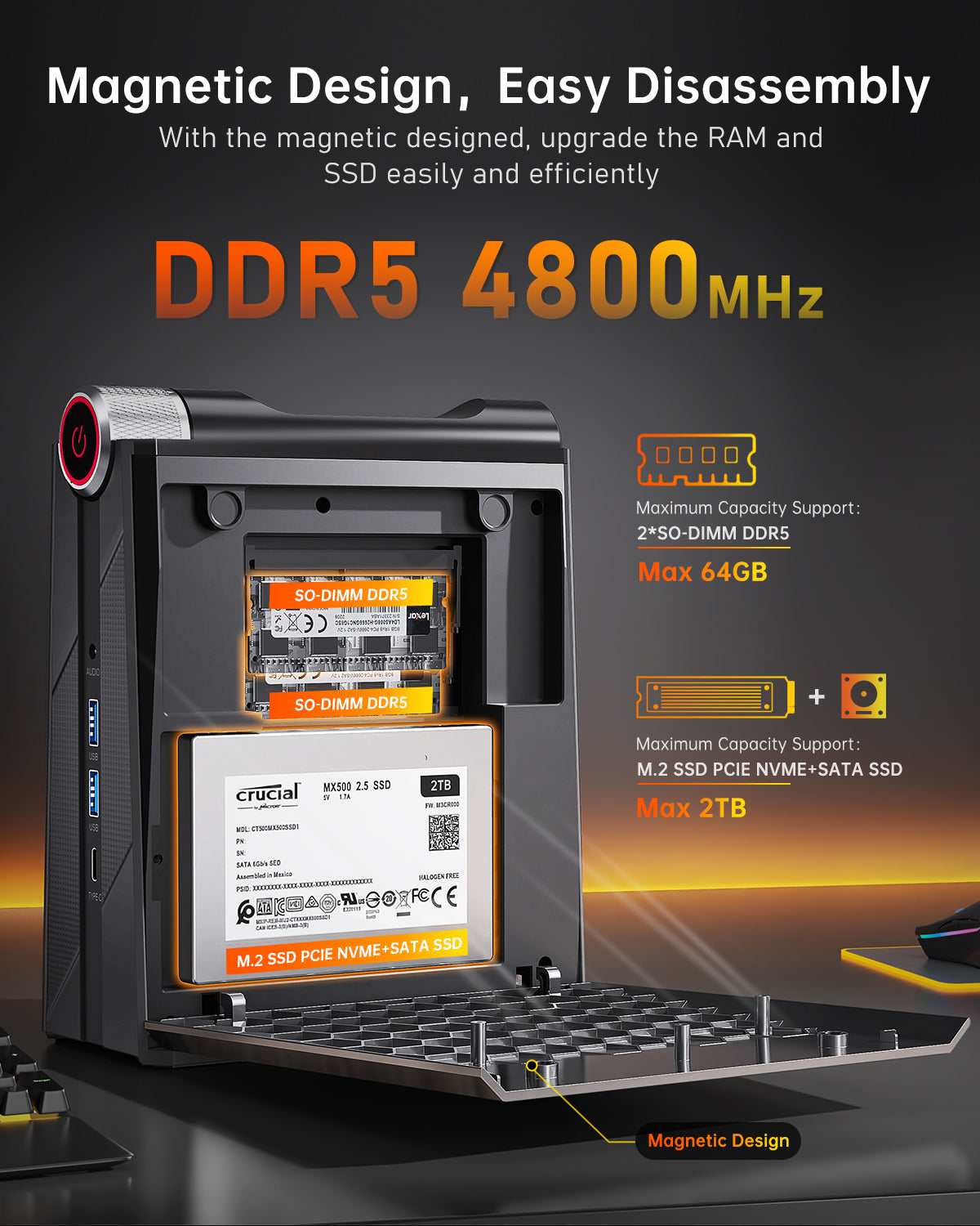 KAMRUI Mini PC Gaming,32GB DDR5 Dual Channel 512GB SSD AMD Ryzen 7 7735HS, Support 4K Triple Screen,RGB Lights,WiFi6,BT5.2,Type C