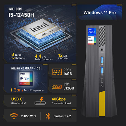 Mini PC AD15 intel i5 11500B up to 4.6GHz 16GB DDR4 512GB NVME SSD Mini Computers, Small Desktop Tower Gaming PC Support WiFi6/BT5.2/Type C/HDMI/Fan/4K/Office/Gaming