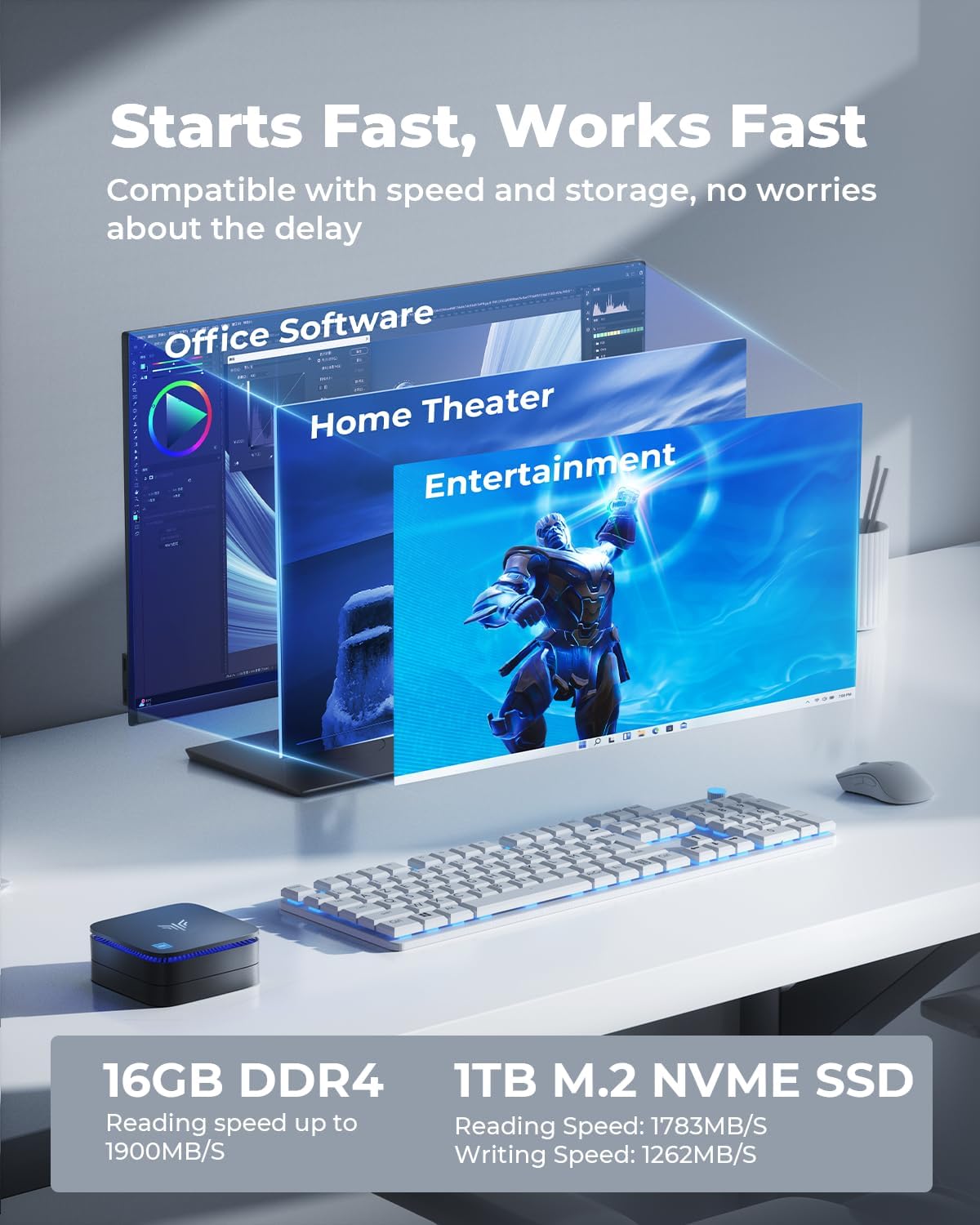 KAMRUI Mini PC 16GB DDR4 RAM, 1TB M.2 NVME SSD Desktop Computers, Alder Lake N95(up to 3.4 GHz) Micro Computer Support 4K UHD/HDMI 2.0/LAN/Dual-Band WiFi for Home Server