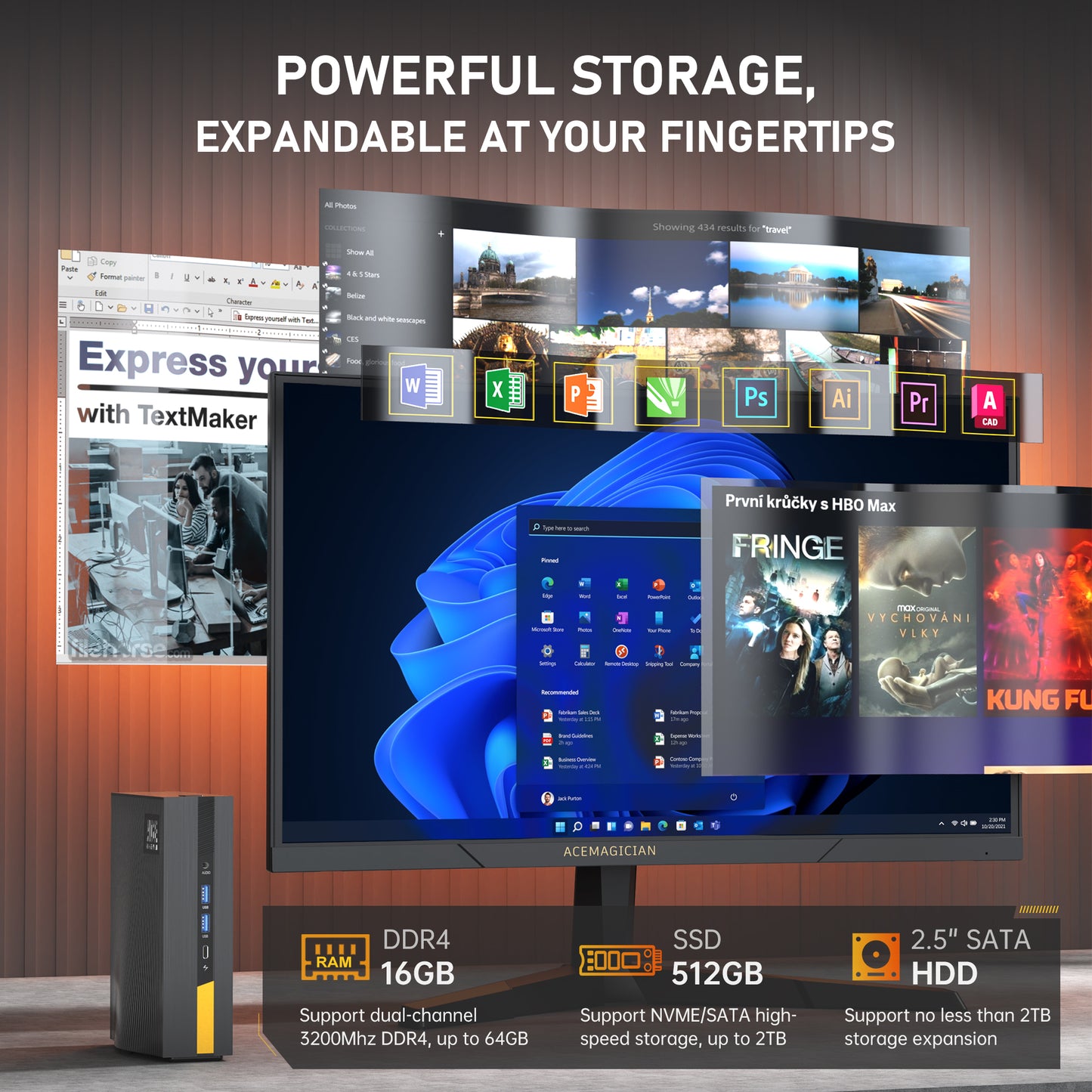 Mini PC AD15 intel i5 11500B up to 4.6GHz 16GB DDR4 512GB NVME SSD Mini Computers, Small Desktop Tower Gaming PC Support WiFi6/BT5.2/Type C/HDMI/Fan/4K/Office/Gaming