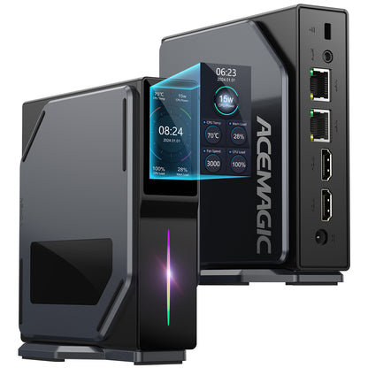 Mini PC Intel N100 CPU (up to 3.6 GHz), 16GB DDR4 RAM 512GB 15W TDP S1 Mini Computer with DIY LCD Screen, Vertical Mini Desktop PC with RGB Light, WiFi 6/BT 5.2/4K/Dual LAN for HTPC/Office