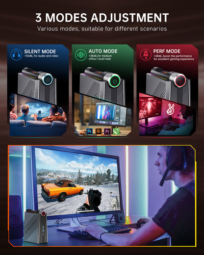 KAMRUI Mini PC Gaming,32GB DDR5 Dual Channel 512GB SSD AMD Ryzen 7 7735HS, Support 4K Triple Screen,RGB Lights,WiFi6,BT5.2,Type C
