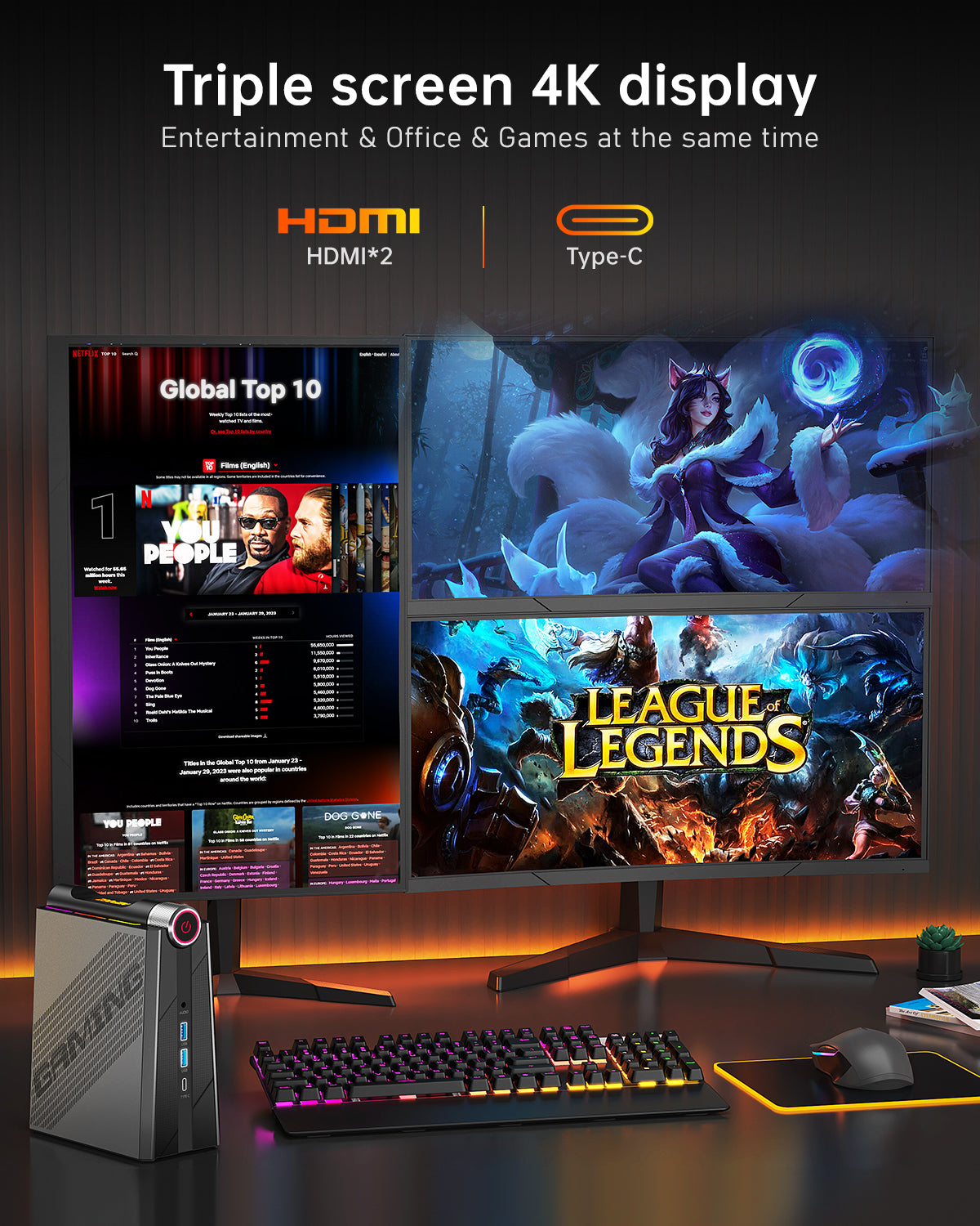 KAMRUI Mini PC Gaming,32GB DDR5 Dual Channel 512GB SSD AMD Ryzen 7 7735HS, Support 4K Triple Screen,RGB Lights,WiFi6,BT5.2,Type C