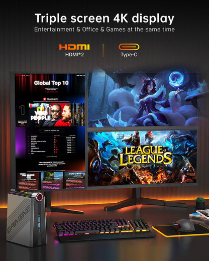 KAMRUI Mini PC Gaming,32GB DDR5 Dual Channel 512GB SSD AMD Ryzen 7 7735HS, Support 4K Triple Screen,RGB Lights,WiFi6,BT5.2,Type C