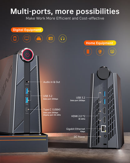 KAMRUI Mini PC Gaming,32GB DDR5 Dual Channel 512GB SSD AMD Ryzen 7 7735HS, Support 4K Triple Screen,RGB Lights,WiFi6,BT5.2,Type C