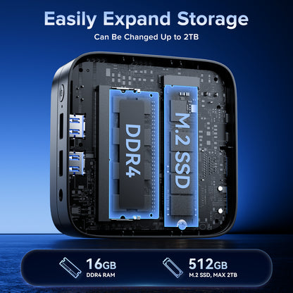 KAMRUI Essenx E1 Mini Computer with Intel Processor N97, Mini Desktop PC 16GB DDR4 512 GB M.2 SSD, Desktop Computer with Dual 4K Display, Ethernet, WiFi, Bluetooth