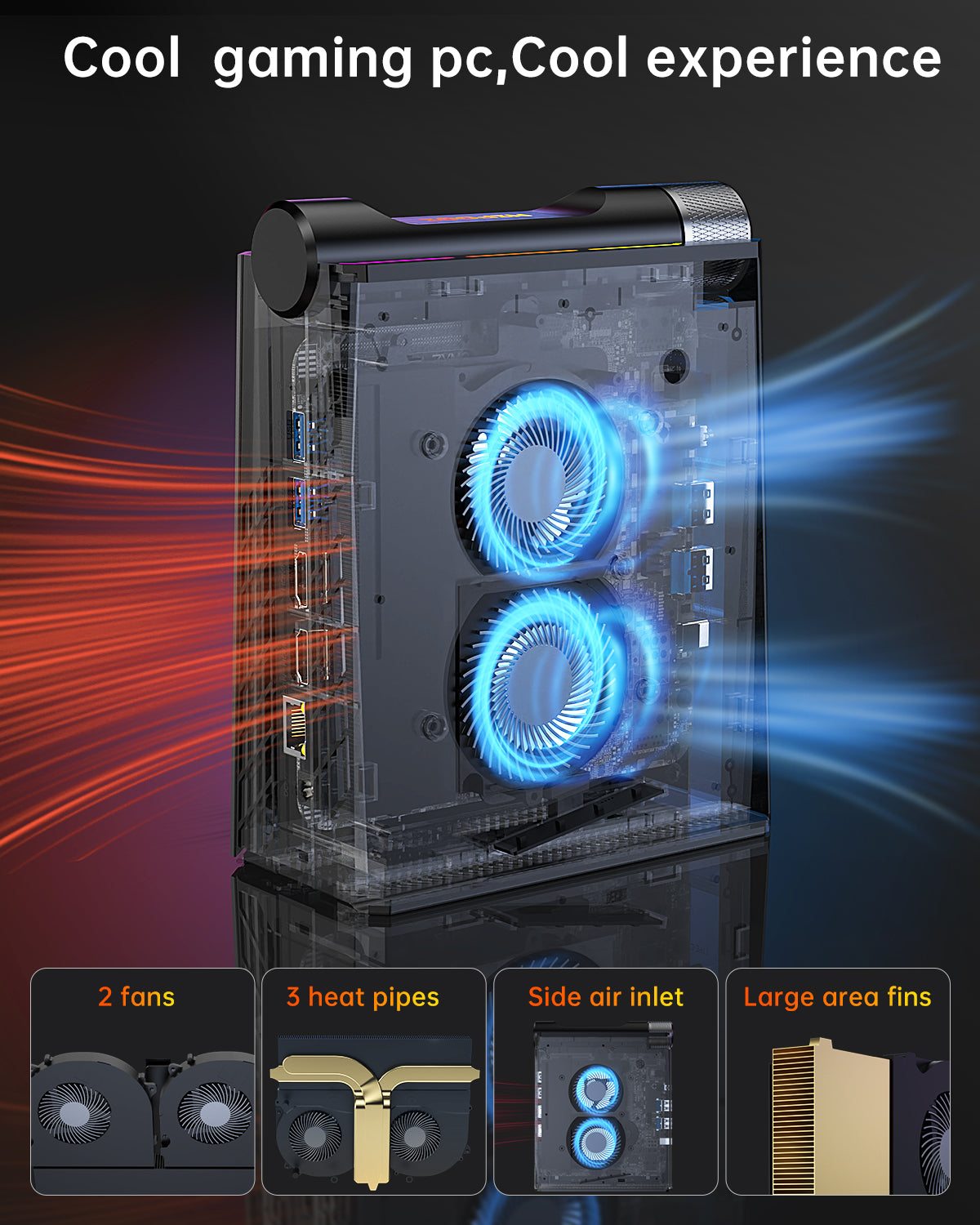 KAMRUI Mini PC Gaming,32GB DDR5 Dual Channel 512GB SSD AMD Ryzen 7 7735HS, Support 4K Triple Screen,RGB Lights,WiFi6,BT5.2,Type C