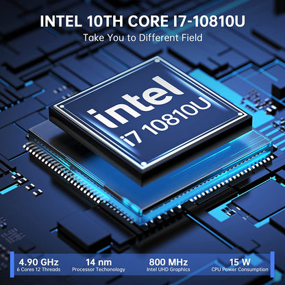 Mini PC Intel i7-10810U (up to 4.9 GHz) 16GB LPDDR4 512GB M.2 SSD Micro Desktop Computers, Windows 11 Pro Office PC, HDMIx2+VGA Triple Output 4K Type-C USB 3.0 Gigabit Ethernet iFi 5. Blurtooth 4.2